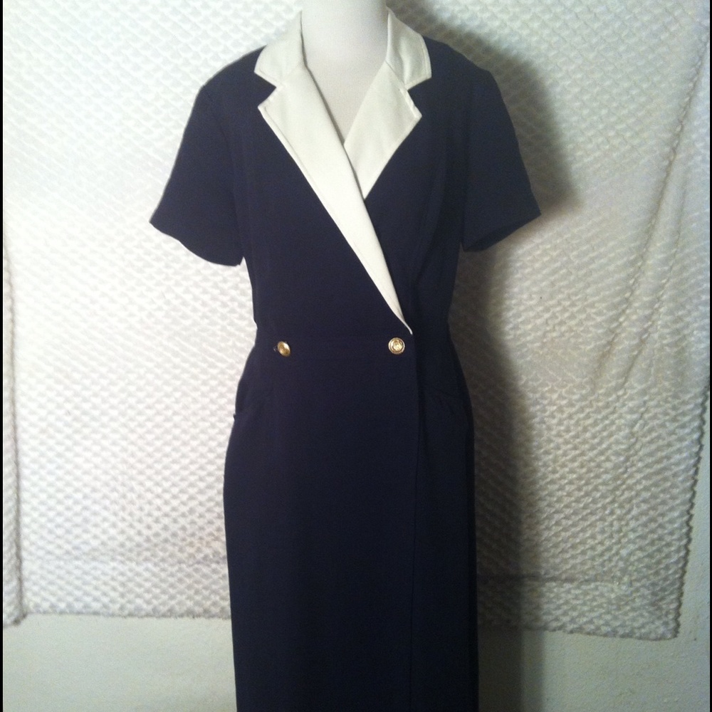 VINTAGE Robbie Bee Navy Maxi Dress w/ Pockets
